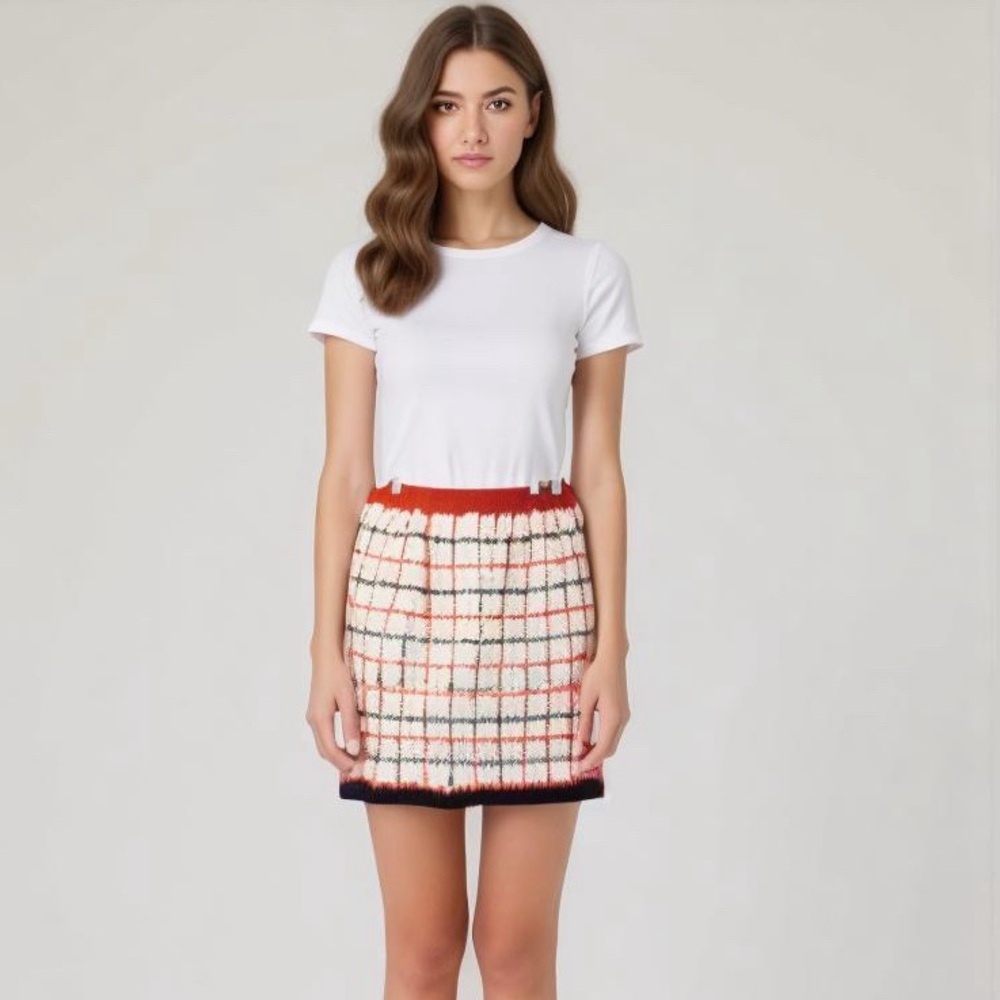 Vintage Probably 1970s Hand Knit Red White and Blue Short Skirt Small 6/8?